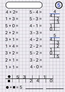 1. osztály matematika feladatlapaz 1–5. számkör gyakorlásához összeadással, kivonással, bontással és szabályjátékkal