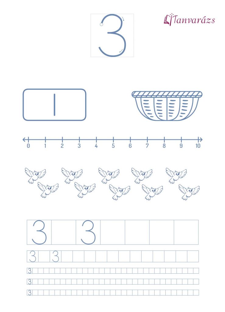 Számok gyakorlása 1-től 10-ig: 3
