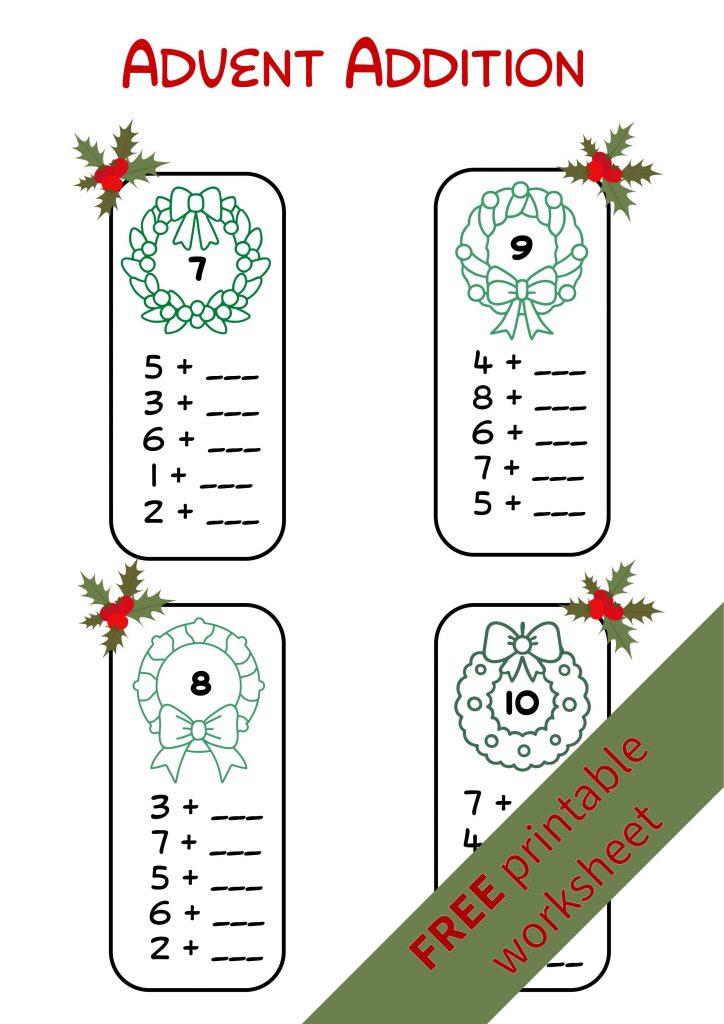 Advent Math Countdown for 1st Graders