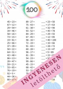 Matematika gyakorló feladatlap 100-as számkörben