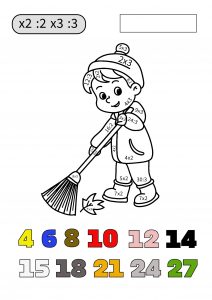 Játékos színezős feladatlap a 2-es és 3-as szorzótábla gyakorlásához (2. osztályosoknak)