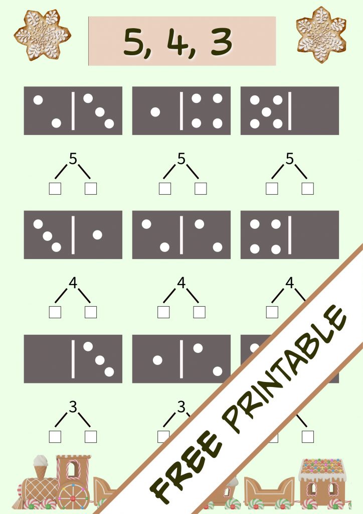 Breaking Numbers with Dominoes – 1st Grade Math Worksheet (Up to 5)
