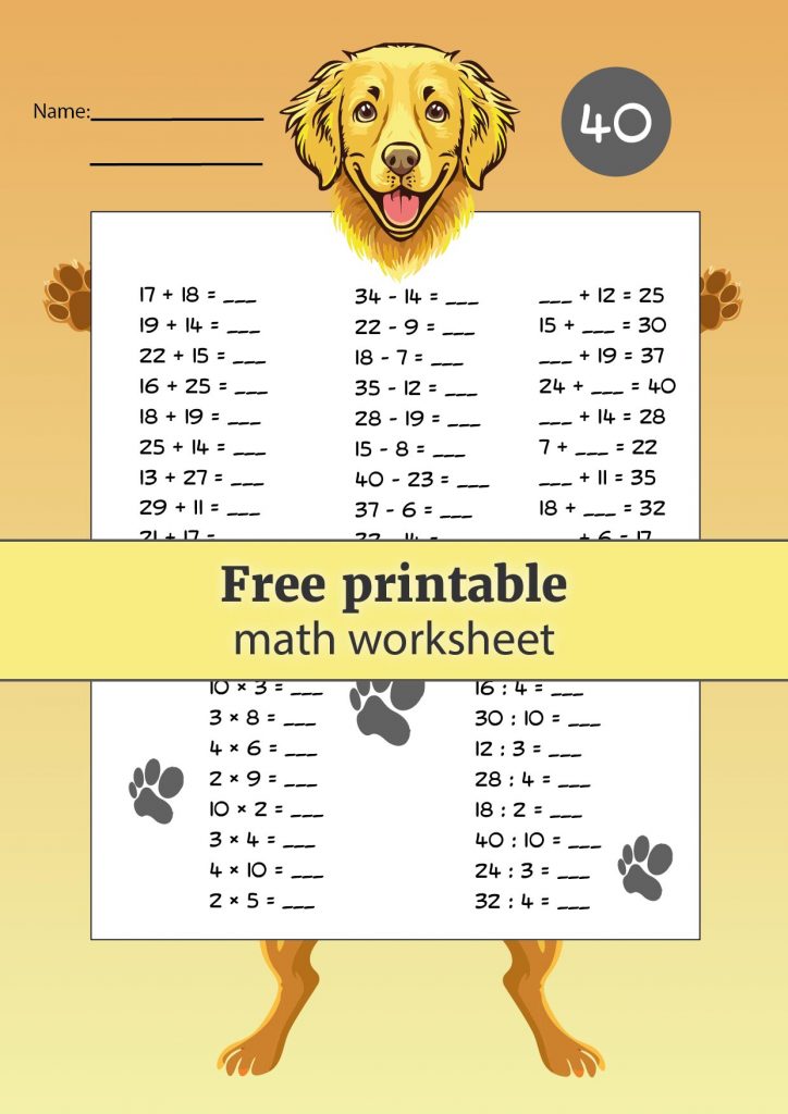 Dog-Themed Math Practice Worksheet – Enhancing Calculation Skills in the 40s