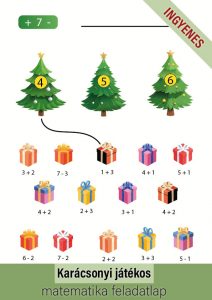Karácsonyi matematika feladatlap elsősöknek – Összeadás és kivonás játékosan