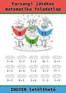 Farsangi matematika feladatlap 1. osztályosoknak – Összeadás és kivonás 11-es számkörben”