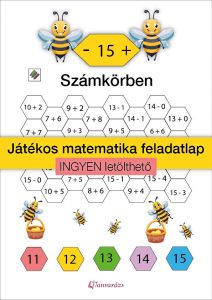 Méhecskés matematika feladatlap első osztályosoknak – Színezős összeadás és kivonás játékosan 15-ös számkörben