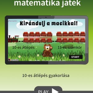 Tízes átlépés gyakorlása macikkal és vonattal, online matekfeladat első osztályosoknak.