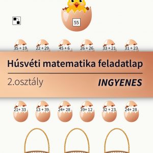 Húsvéti matek feladatlap másodikosoknak a 60-as számkörben. A gyerekeknek összeadásokat kell megoldaniuk, majd a helyes eredmény alapján a tojásokat a megfelelő kosárba helyezni.