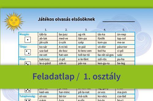 Játékos olvasás elsősöknek – nyomtatható feladatlap dobókockás gyakorláshoz, amely segíti a szövegértés és olvasás fejlesztését kisiskolások számára.