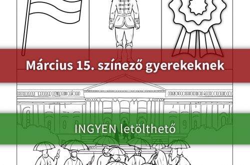 Március 15 színező gyerekeknek – letölthető és nyomtatható feladatlap a magyar forradalom megismeréséhez. A gyerekek kiszínezhetik a magyar zászlót, a kokárdát, egy huszárt és a Nemzeti Színház előtti történelmi jelenetet.