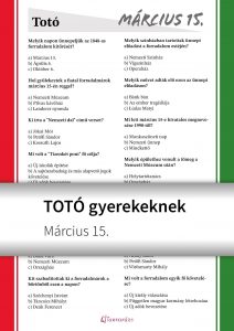 Március 15-i totó gyerekeknek – nyomtatható kvíz az 1848-as forradalom eseményeiről és jelentőségéről.