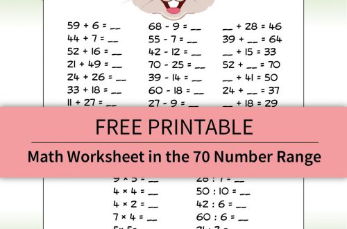 Bunny-themed first-grade math worksheet for practicing addition, subtraction, and number bonds within the number range up to 70. The image features a playful bunny character (NEWSI) with spring-themed elements, designed to make learning math fun and engaging.