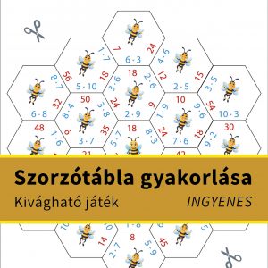 Szorzótábla gyakorlása játékosan – méhkaptár építő feladatlap másodikosoknak, kivágható hatszög alakú lapokkal.