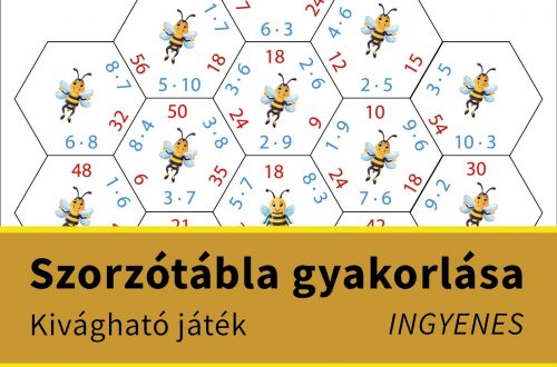 Szorzótábla gyakorlása játékosan – méhkaptár építő feladatlap másodikosoknak, kivágható hatszög alakú lapokkal.