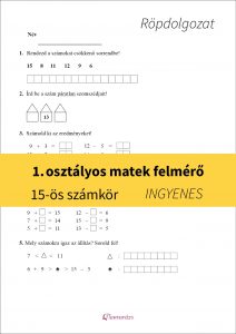 Első osztályos matek felmérő – csökkenő sorba rendezés, páros és páratlan számszomszédok, összeadások, kivonások a 15-ös számkörben.