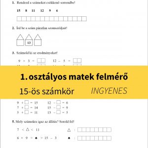 Első osztályos matek felmérő – csökkenő sorba rendezés, páros és páratlan számszomszédok, összeadások, kivonások a 15-ös számkörben.