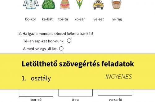 Ezek a letölthető szövegértés feladatok 1. osztályosoknak készültek. Három feladatot tartamlaznak: 1. Első feladat – A gyerekeknek képeket kell összekapcsolniuk a megfelelő szavakkal, segítve a szókincs bővítését és a vizuális figyelem fejlesztését. 2. Második feladat – Igaz-hamis állítások eldöntése, amely fejleszti a gyermekek szövegértési és kritikai gondolkodását. 3. Harmadik feladat – Rajzolás a szavak és mondatok alapján, amely segíti a kreativitás és a szöveg mélyebb megértésének fejlődését.