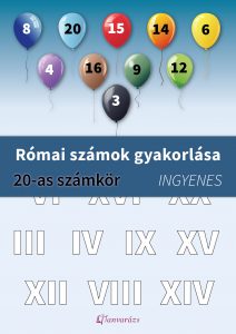 Játékos római számok gyakorlása – Színezős feladatlap 20-as számkörben. Különböző színű lufikon arab számok szerepelnek, a gyerekeknek pedig a megfelelő római számot kell az adott színnel kiszínezni. Ingyenesen letölthető oktatási segédanyag első és második osztályosoknak.