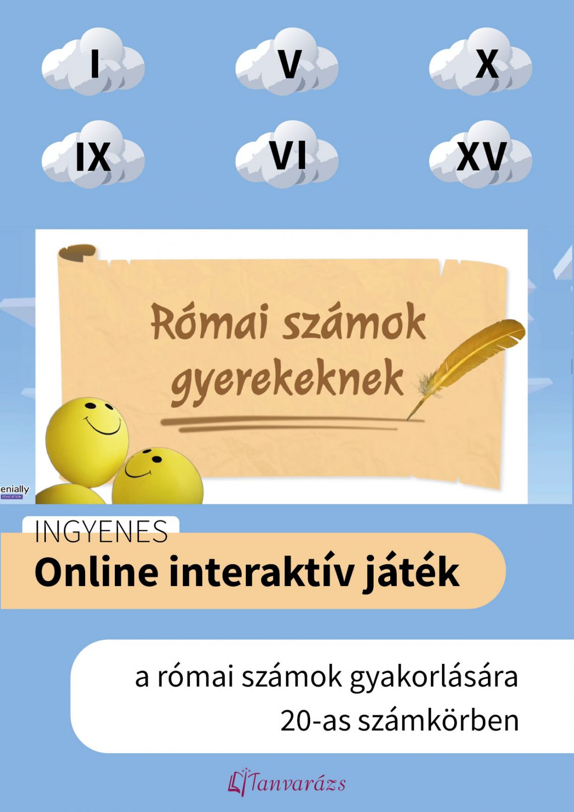 Római számok gyerekeknek: egy inspiráló kép, hogy a gyerekek próbálják ki az interaktív játékot, amely segít a római számok gyakorlásában.