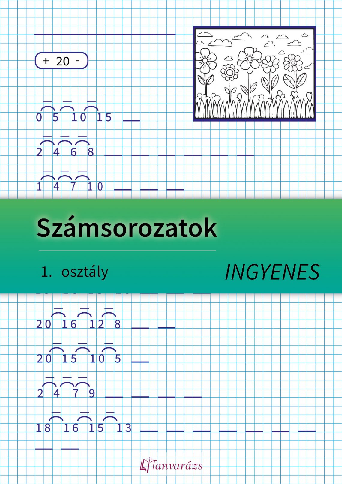 Számsorozatok első osztály – Nyomtatható matek feladatlap a 20-as számkörben! Játékos gyakorlófeladat növekvő, csökkenő és váltakozó számsorozatok tanulásához. A gyerekek beírhatják a hiányzó számokat, miközben fejlesztik a logikus gondolkodásukat és számolási készségüket.