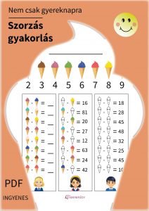 Szorzás gyakorlás: Szórakoztató fagylaltos játék gyerekeknek. Fejleszd a szorzást, logikus gondolkodást és koncentrációt szórakoztató módon. Ingyenes PDF letöltés szülőknek és pedagógusoknak.