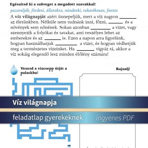 Játékos víz világnapja feladatlap gyerekeknek – ingyenes PDF letöltés víztakarékosság és környezettudatosság fejlesztésére.