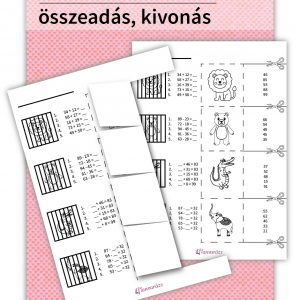 Kivágható feladatlap: 2. osztályos matematika feladatok összeadáshoz és kivonáshoz, állatkerti állatokkal.