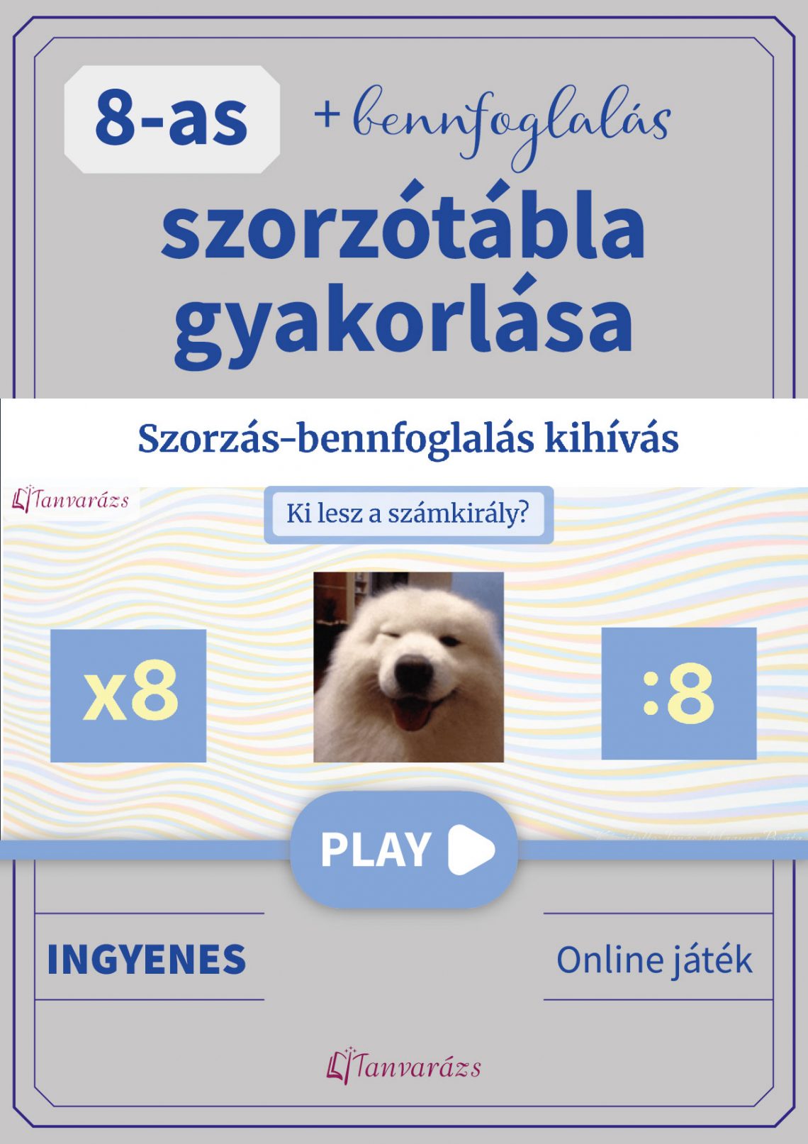 8-as szorzótábla gyakorlása – interaktív online játék