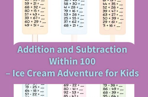 Ice cream-themed worksheet for kids practicing addition and subtraction within 100