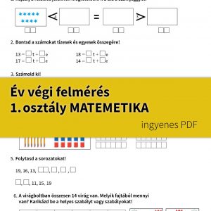 Ingyenes év végi felmérés első osztály matematika feladatlap, amely segíti a pedagógusokat és szülőket a gyerekek tudásának felmérésében és gyakorlásában. 20-as számkörben készült feladatok, szabad pontozási lehetőséggel.