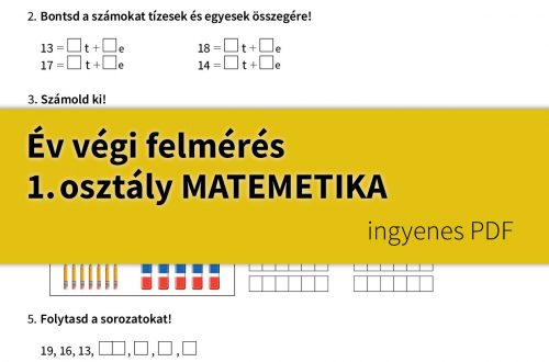 Ingyenes év végi felmérés első osztály matematika feladatlap, amely segíti a pedagógusokat és szülőket a gyerekek tudásának felmérésében és gyakorlásában. 20-as számkörben készült feladatok, szabad pontozási lehetőséggel.