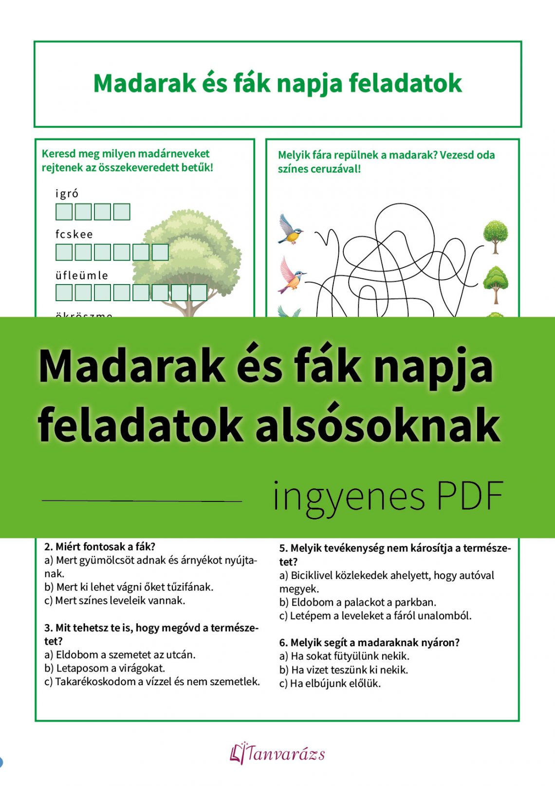 Madarak és fák napja feladatok gyerekeknek – játékos feladatok