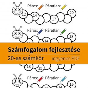 Számfogalom fejlesztése kukacos feladatlap segítségével, hiányzó számokkal és színezős páros-páratlan feladattal.