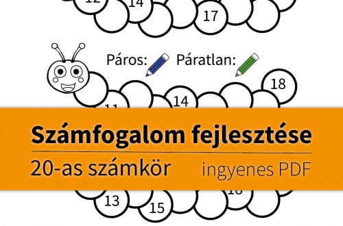 Számfogalom fejlesztése kukacos feladatlap segítségével, hiányzó számokkal és színezős páros-páratlan feladattal.