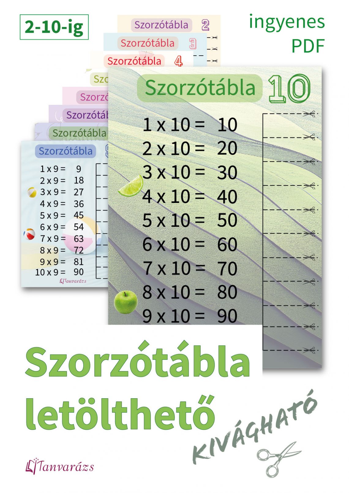 Színes szorzótábla letölthető, kivágható formában – játékos tanulási segédlet gyerekeknek