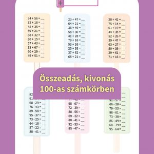 Több összeadás, kivonás 100-as számkörben, gyerekeknek szánt színes jégkrém témájú feladatokkal.