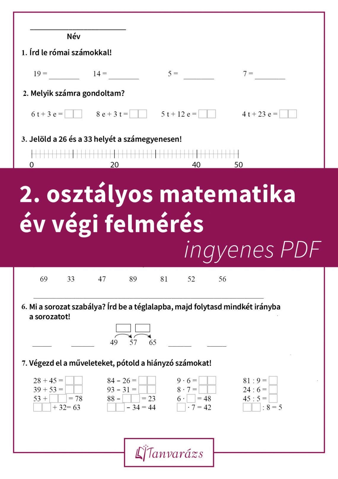 2. osztályos matematika év végi felmérés - ingyenes letölthető feladatlap gyermeked felkészüléséhez.