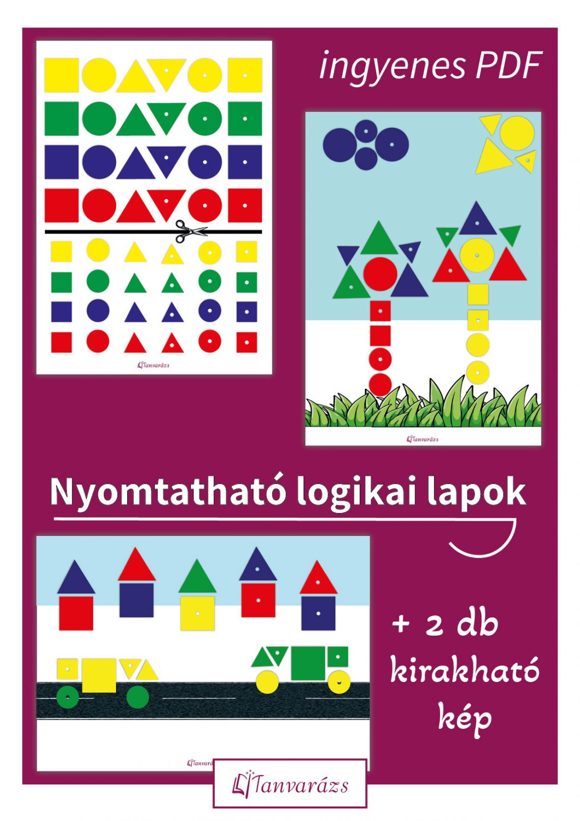 Kivágható, nyomtatható logikai lapok papírból, játékos formában, melyek segítik a gyerekeket a logikai készségeik fejlesztésében.