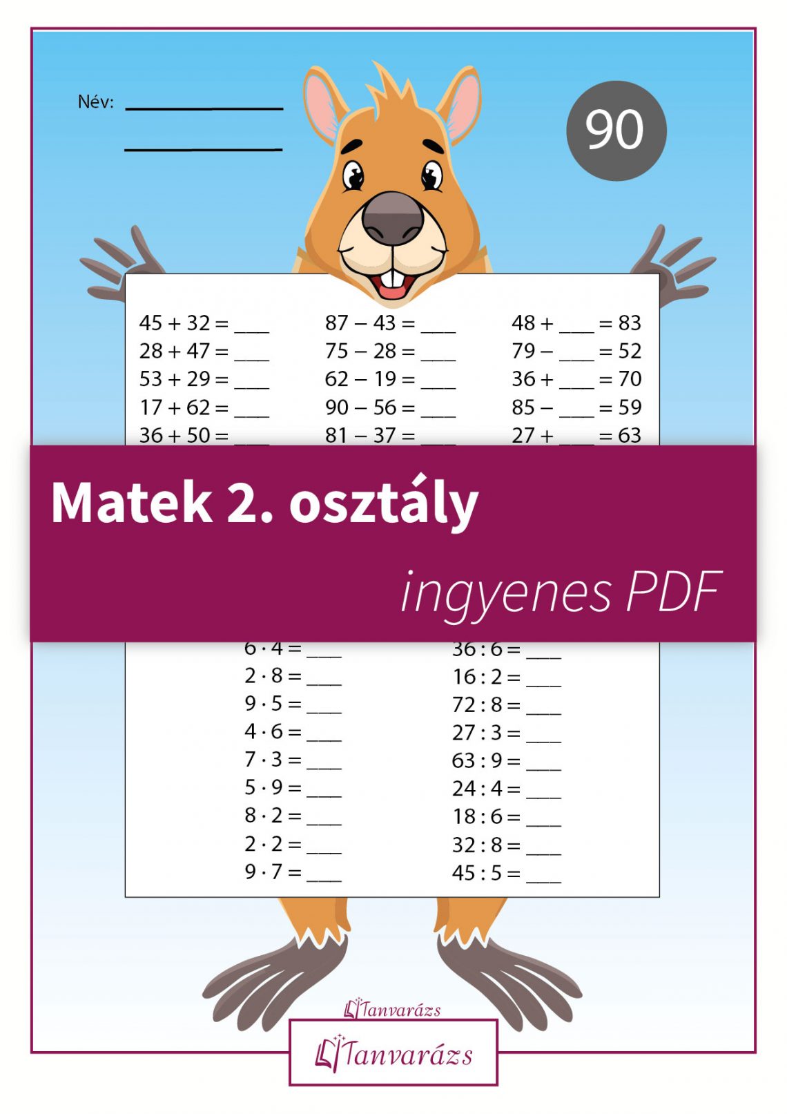 Matek 2. osztály feladatlap kapibara illusztrációval