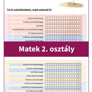 Második osztályosoknak készült matek feladatlap, amelyben a gyerekek írásbeli utasítás alapján választhatják ki a megfelelő matematikai műveletet, mint az összeadás, kivonás, szorzás vagy osztás.