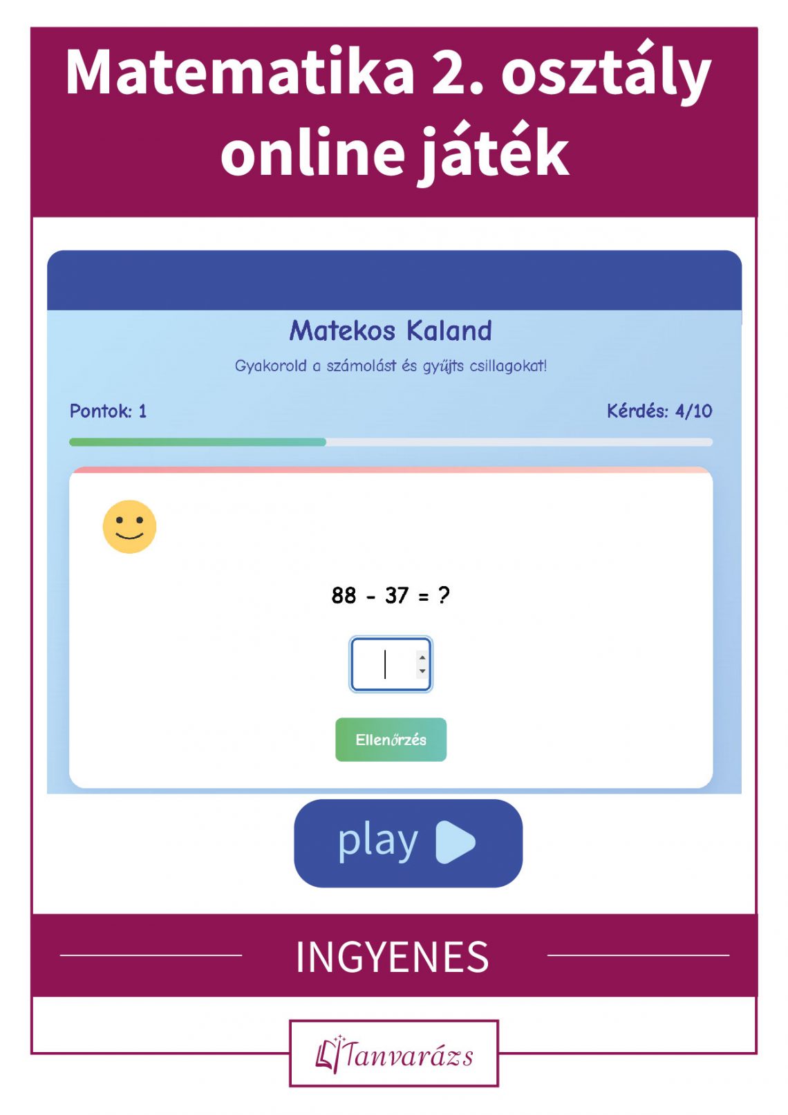 Matematika 2. osztály online jaték gyerekeknek, amivel a számolási rutint lehet fejleszteni