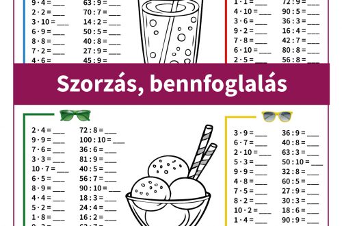 Nyárias színezős feladatlap, amely a szorzás, bennfoglalás gyakorlásában segít másodikosoknak. A feladatok játékos formában segítik a tanulást, és színezhető ábrák is találhatóak, hogy motiválják a gyerekeket. Alkalmas csoportmunkára is.