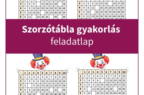 Szórakoztató bohócos szorzótábla gyakorlás feladatlap, ahol a gyerekek kitalálják a hiányzó számokat. Segít a szorzótábla gyakorlásában játékos módon.
