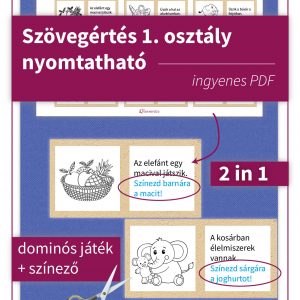 Nyomtatható dominó játék szövegértés fejlesztéséhez 1. osztályosoknak