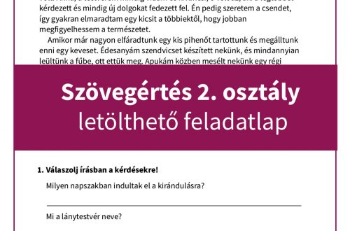 Szövegértés 2. osztály letölthető, játékos feladatlap: a “Kirándul a család” című szöveg egy egyszerű, másodikosoknak szóló történet, amely a szövegértés fejlesztésére összpontosít. A feladatlap különböző típusú kérdéseket tartalmaz, így segíti a szöveg megértését és a logikai gondolkodást.