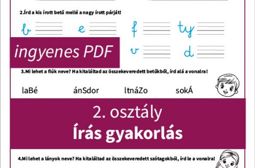 2. osztály írás gyakorlás feladatlap, amely segít a nagy írott betűk írásképének gyakorlásában és a helyes használat elsajátításában.