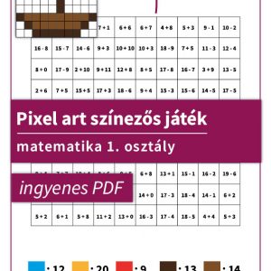 Pixel art színezős játék matematikai feladatokkal 20-as számkörben, hajó képe bontakozik ki a színezés során