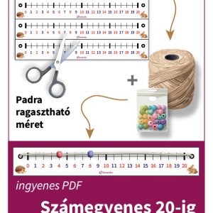 Számegyenes 20-ig, színes jelölésekkel a páros és páratlan számok megkülönböztetésére. Padra ragasztható, laminálható változat a könnyű használat érdekében.