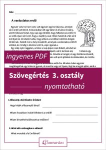 Szövegértés 3. osztály nyomtatható feladatlap: Varázslatos erdő. Ingyenes PDF feladatlap, amely szövegértési feladatokat, igaz-hamis állításokat és időrendi sorrendbe állítást tartalmaz.
