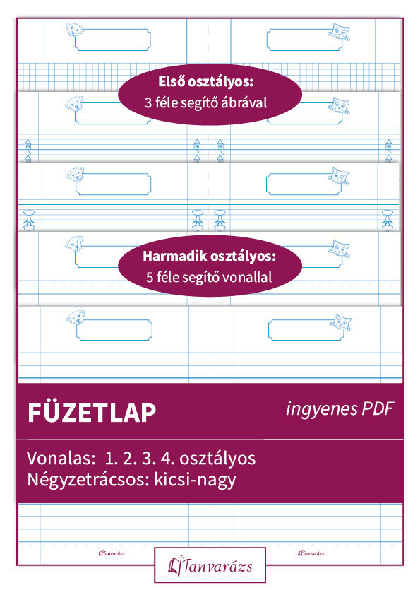 Füzetlap alsótagozatos gyerekeknek 1-4 osztályig, amely segíti a tanulást, pótolja a hiányzó füzeteket, és ideális otthoni gyakorlásra vagy iskolai használatra.